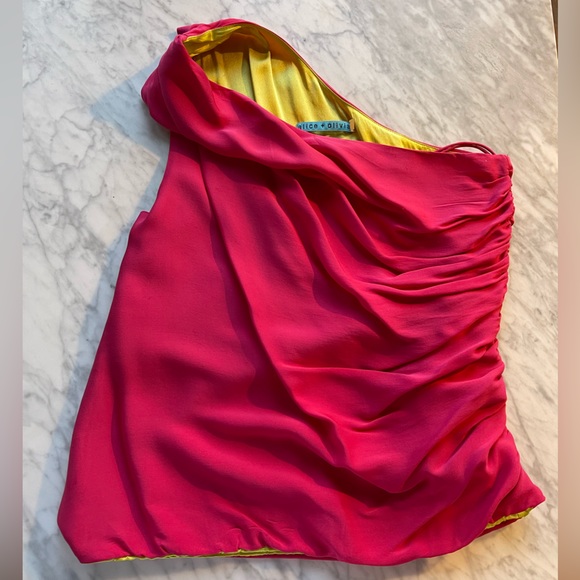 Alice and Olivia Pink Silk Satin One-Shoulder Top - Picture 8 of 10